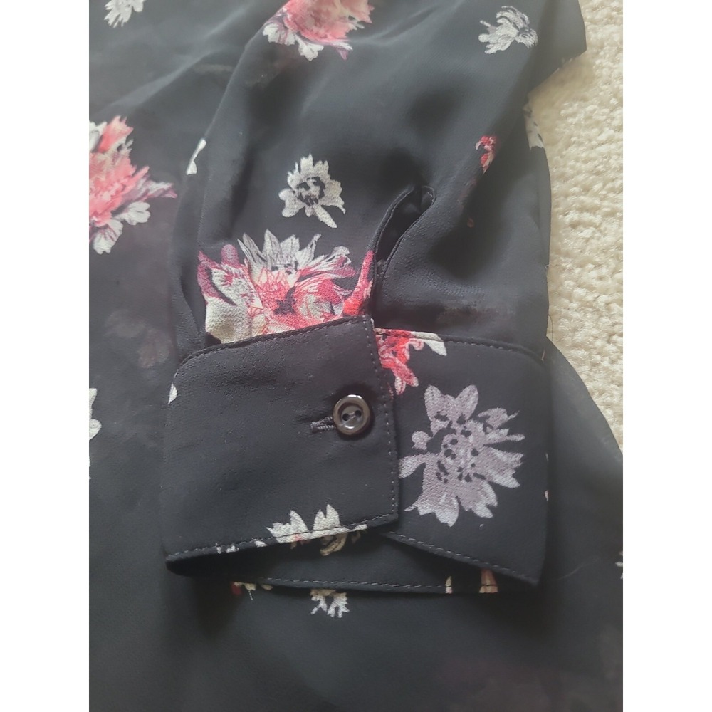 Lauren Conrad women's floral button top XS long sleeve with lace accent black - Picture 7 of 11